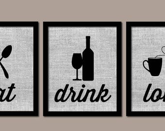 Kitchen Wall Art, Kitchen Decor, Modern Kitchen Art, Eat Drink Love, Modern Kitchen Art, Farmhouse Decor, Kitchen Wall Decor, Kitchen Prints