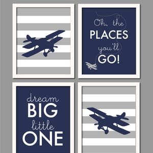 Airplane Wall Art, Vintage Airplane Nursery, Airplane Decor, Plane Nursery, Transportation Art, Baby Boy Nursery, Navy and Grey