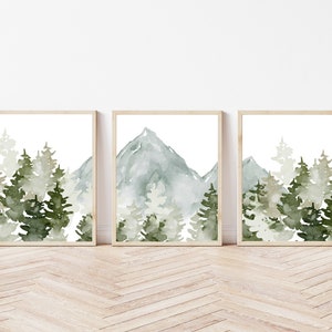 Mountain Wall Art, Woodland Wall Art, Forest, Adventure Nursery, Woodland Nursery Art, Nursery Wall Art, Woodland Animals, Sage, Forest