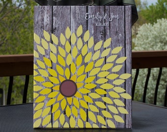 Wedding Guest Book Alternative, Sunflower Wedding, Flower Guest Book, Dahlia,Unique Wedding Guestbook, Bridal Shower Guestbook, 16x20 CANVAS