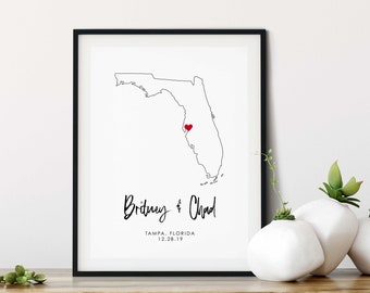 Custom Wedding Gift, Custom Wedding Map, Unique Gift Idea for Bride and Groom, Bridal Shower Gift, Florida State Map, Any State, Canvas Map