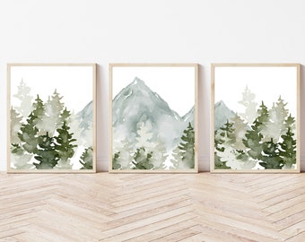 Nursery Decor Mountain, Woodland Wall Art, Forest, Adventure Nursery, Woodland Nursery Art, Nursery Wall Art, Woodland Animals, Sage, Forest