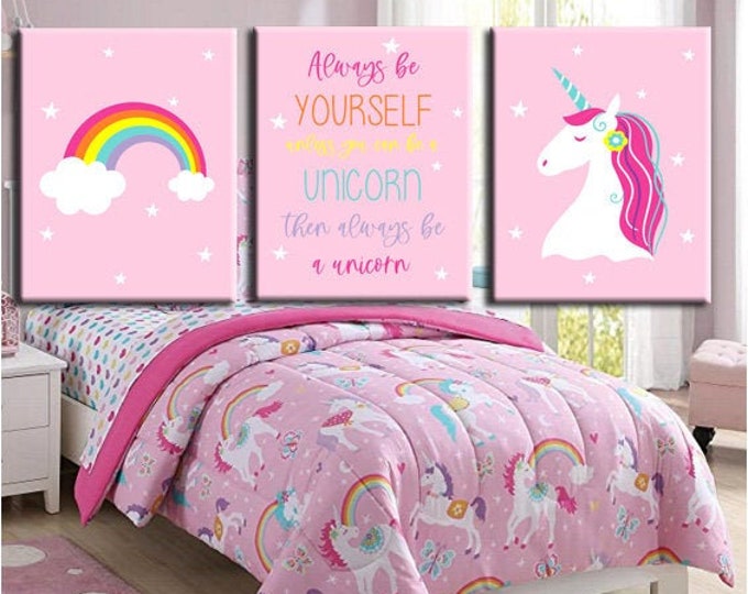 Unicorn Girls Room Decor Unicorn Wall Art, Unicorn Bedroom Decor for Girls, Unicorn Decor, Set of 3 Unicorn Prints or Unicorn Canvas Art