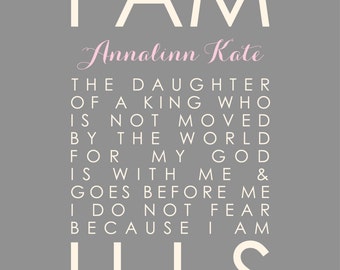 Baptism Gift Girl, I Am His, Daughter of the King, Baby Dedication Gift, Scripture Wall Art, Christian Nursery Decor 11x14