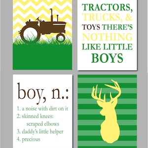 Tractor Nursery Art, Farm Nursery Decor, Deer Sign, Deer Nursery, Tractor Wall Art, Farm Chevron Nursery Art - Set of four 8&quot;x10&quot;s