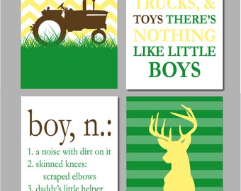 Tractor Nursery Art, Farm Nursery Decor, Deer Sign, Deere Nursery, Tractor Wall Art, Farm Chevron Nursery Art - Set of four 8"x10"s