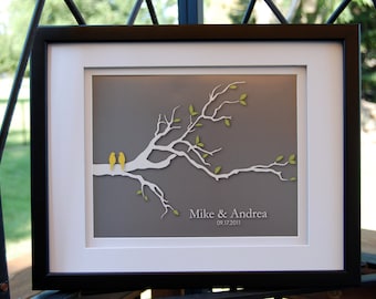 Personalized Love Birds Wedding Date Print, First Anniversary Gift (8x10)