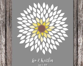 Wedding Guest Book Alternative, Sunflower, Dahlia, Bridal Shower Guest Book, Flower Guest Book, Personalized Wedding Poster -100 Signature