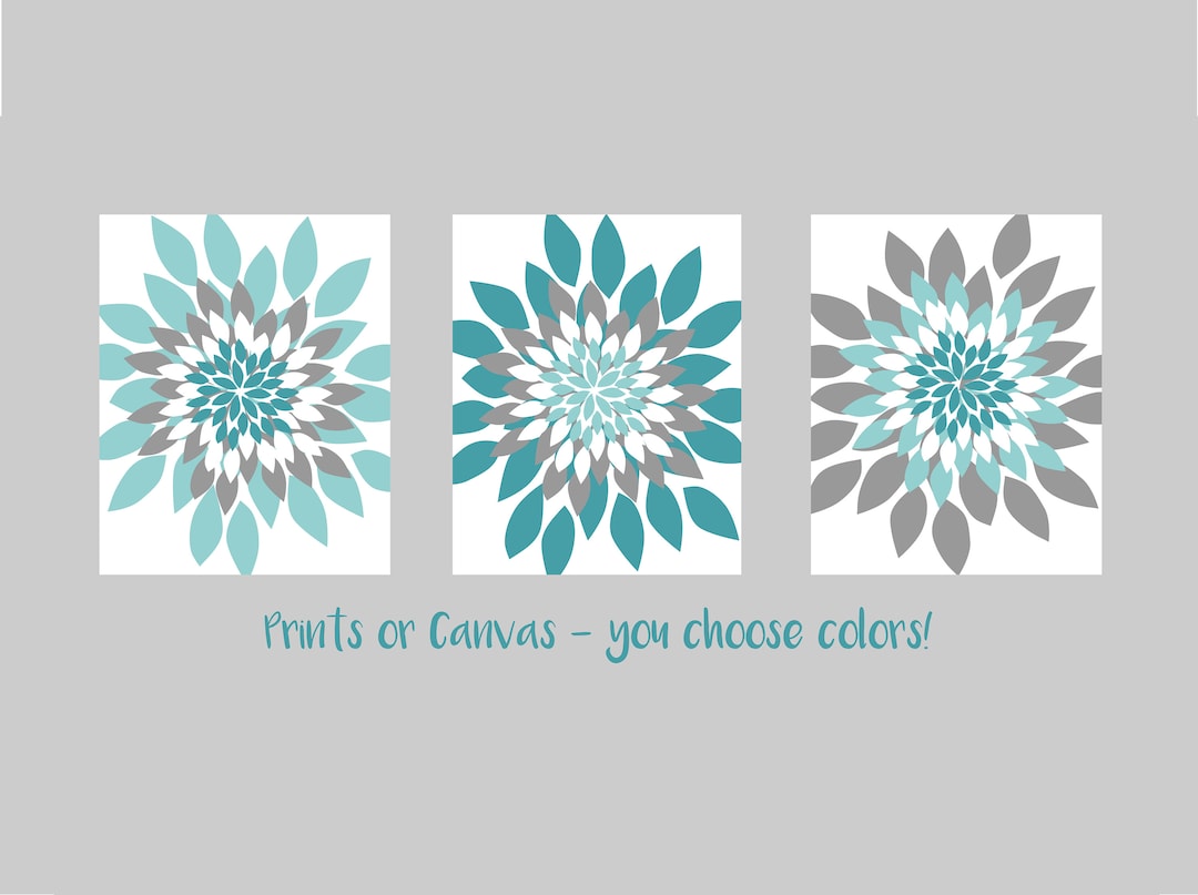 Teal Gray Bathroom Wall Art, Bathroom Wall Decor, Turquoise Gray