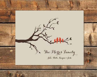 Personalized Family Tree Print, Christmas Gift for Mom, Family Tree Wall Art, Gift for Wife, Family Tree Wall Art, Love Birds Print 11 x 14