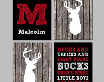 Rustic Deer Nursery Ducks Trucks Eight Point Bucks Deer Nursery Decor, Boy Room Decor, Deer theme, Deer Nursery, Little Man Cave, Red Black