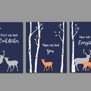 Deer Nursery Art, woodland Nursery Art, Baby Boy Nursery, Navy and Grey Nursery, First We Had Each Other, Deer Wall Decor, Deer Art, 8x10s
