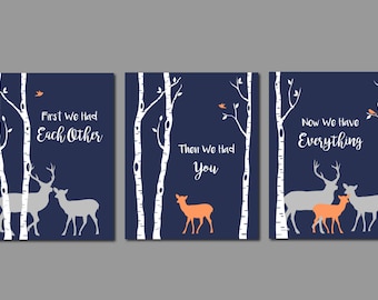 Deer Nursery Art, woodland Nursery Art, Baby Boy Nursery, Navy and Grey Nursery, First We Had Each Other, Deer Wall Decor, Deer Art, 8x10s