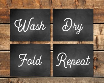Decoración de la lavandería, signo de la lavandería, arte de la pared de la lavandería, wash Dry Fold Repeat, impresiones de la lavandería, signos de lavandería arte imprimible- 8 "x10"
