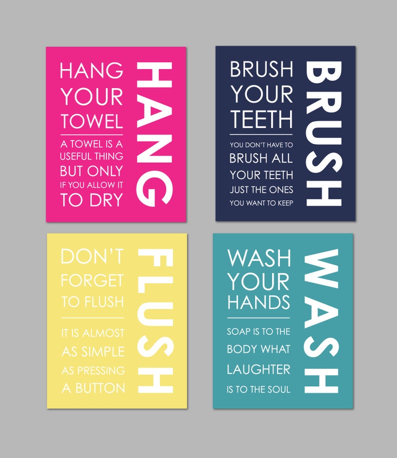 Wash Flush Brush Bathroom Wall Art Kids Bathroom Decor Etsy