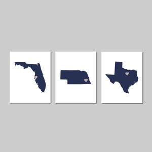 Three States Wall Art, Three States Wall Decor, Set of 3 State Prints or Canvas Art, Family Wall Art, Home State Decor State Canvas Art