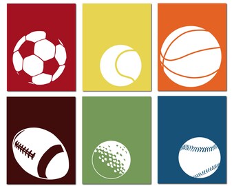 Sports Balls Prints, Boys Room Decor, Set of 6