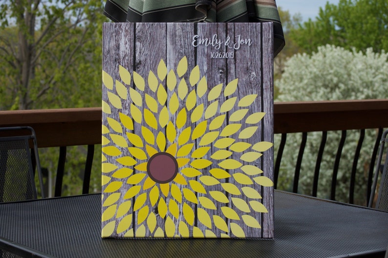 Wedding Guest Book Alternative, Sunflower Wedding, Flower Guest Book, Dahlia,Unique Wedding Guestbook, Bridal Shower Guestbook, 16x20 CANVAS image 1