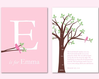 Baptism Gift Girl, Goddaughter Gift, Personalized Custom Scripture and Initial/Monogram Print-  Girl Nursery Decor - Set of two 5&quot;x7&quot; prints