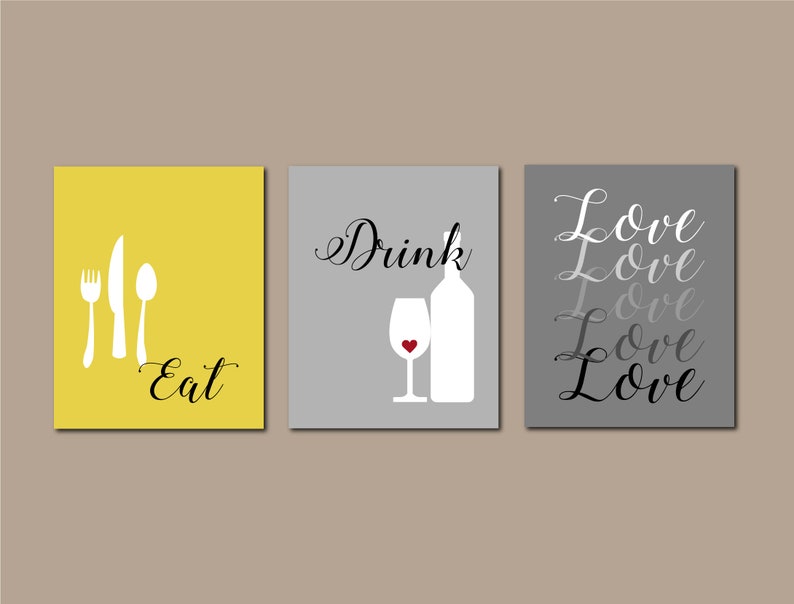 Yellow Kitchen Wall Art Kitchen Quote Eat Drink Love Yellow Etsy