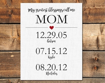 My Greatest Blessings Call Me MOM Child Birth Dates Important Dates Sign Mothers Day Personalized Gift for Mom Christmas Gift from Son