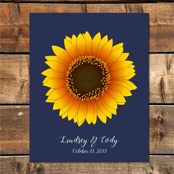 Sunflower Guest Book Alternatives, Bridal Shower Guestbook, Unique Wedding Guestbook, Flower Guest Book, 16x20 50 Signature