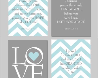 Scripture Nursery Print Baby Gift Love print We Prayed for This Child Before I Formed You For I Know the plans Set of four 8"x10"