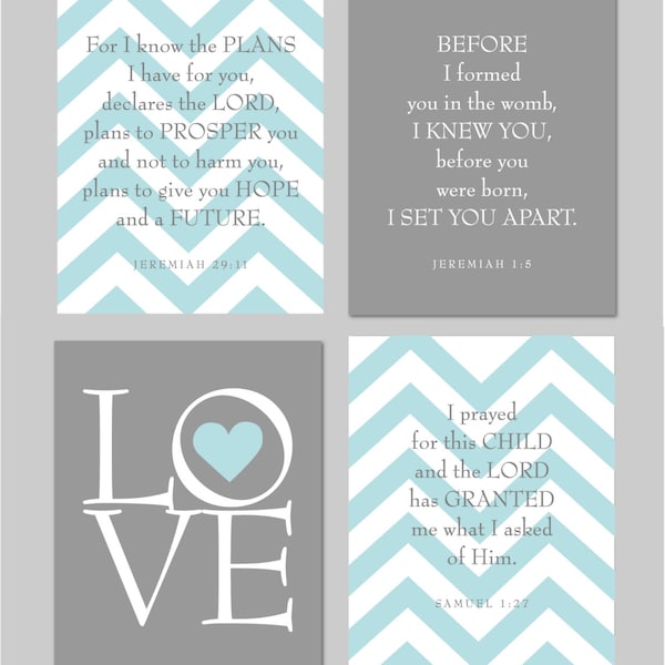 Scripture Nursery Print Baby Gift Love print We Prayed for This Child Before I Formed You For I Know the plans Set of four 8"x10"