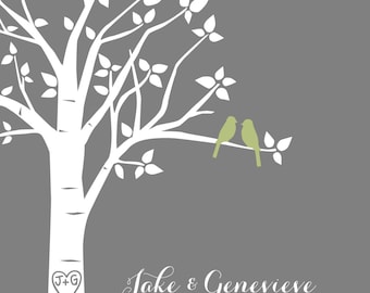 Personalized Family Tree Wedding Anniversary Print, Love Birds (8x10)
