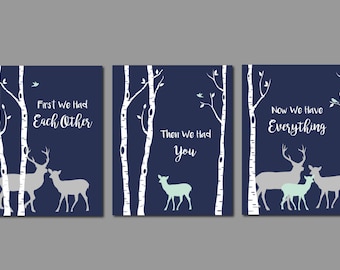 Deer Nursery Art, Deer Nursery Decor, Forest Nursery, First We Had, Navy and Mint Nursery, Mint and Grey Nursery, Deer Nursery, Deer Art