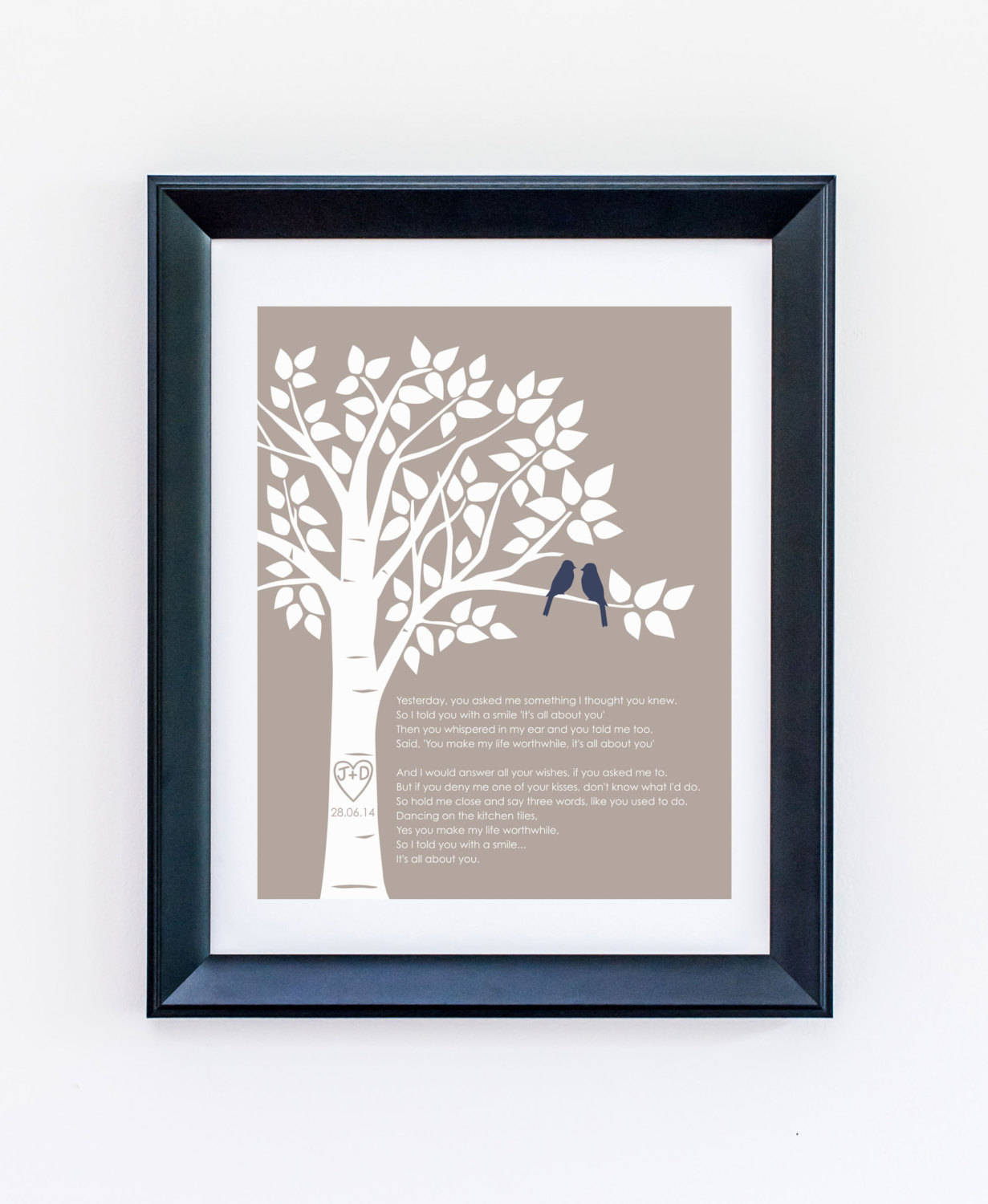 Custom First Dance Song Lyrics Wall Art Print Wedding Song Lyric Art First Anniversary Paper Gift Wedding Gifts for Couple - 8"x10"