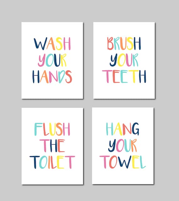 Kids Bathroom Decor Bathroom Art Prints Kids Bathroom Rules Multicolor Boy Girl Bathroom Art Bathroom Signs Bathroom Decor Prints
