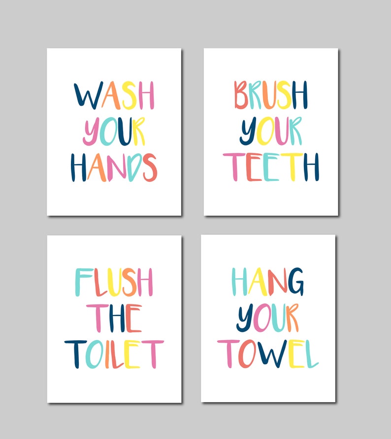 Kids Bathroom Decor Bathroom Art Prints Kids Bathroom Rules Multicolor Boy Girl Bathroom Art Bathroom Signs Bathroom Decor Prints image 1