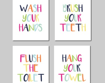 Bathroom Wall Art, Kids Bathroom Art, Bathroom Wall Decor, You Choose Colors Set of four 5x7, 8x10 OR 11x14, Bathroom Modern Decor UNFRAMED