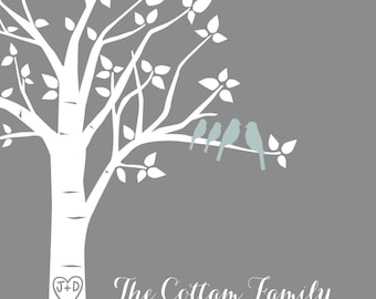 Family Tree Wall Art, Personalized Custom Family Tree, Gift for Mom, Housewarming Gift, New Home Gift - 8"x10" (You Choose Colors))