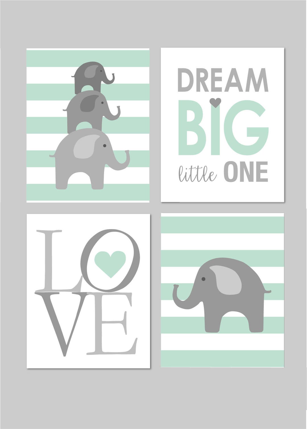 Elephant Printable, Mint Nursery Decor, Elephant Nursery, Mint and Grey ...