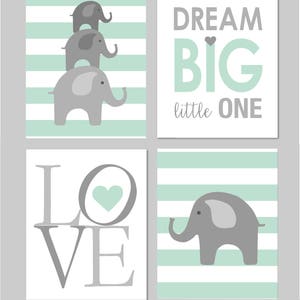 Elephant Printable, Mint Nursery Decor, Elephant Nursery, Mint and Grey Nursery Art, Dream Big Little One, Elephant Wall Art, Gender Neutral