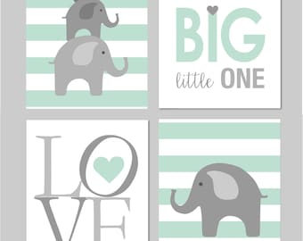 Elephant Printable, Mint Nursery Decor, Elephant Nursery, Mint and Grey Nursery Art, Dream Big Little One, Elephant Wall Art, Gender Neutral