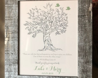 Parent Wedding Gift, Brides Parents, Grooms Parents, Mother of the Groom, Mother of Bride, Wedding Tree Art Print 8x10 custom colors text