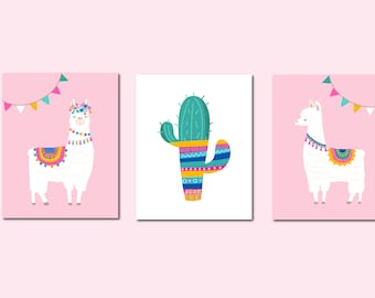 Llama Nursery Art, Llama Decor, Cactus Art, Nursery Set, Cactus Nursery, Llama Wall Art, Alpaca Nursery Art,Nursery Wall Art,Llama Decor