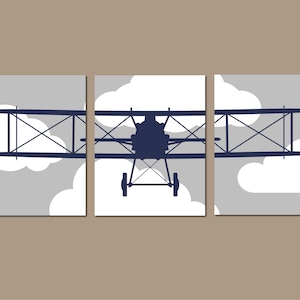 Vintage Airplane Nursery, Airplane Decor, Airplane Prints, Transportation Wall Art, Baby Boy Nursery, Navy and Grey, Boy Room Art, Navy