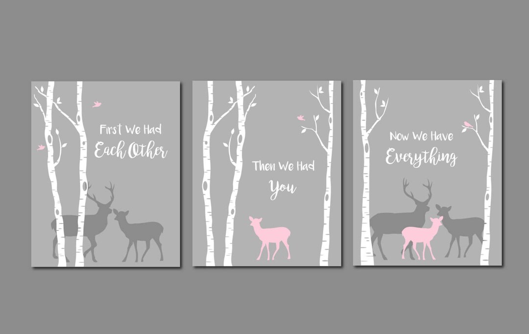 Deer Nursery Girl Pink and Grey Nursery Deer Wall Art Deer Etsy