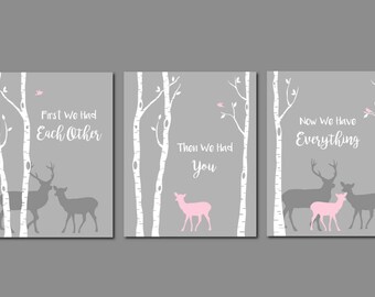 Deer Nursery Girl, Pink and Grey Nursery, Deer Wall Art, Deer Print,Baby Girl Room, Girl Nursery Wall Art, Woodland Nursery, Modern Wall Art