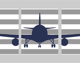 Decoración de la guardería de aviones, Guardería de aviones, Guardería de aviones, Arte de pared de transporte, Guardería de bebés, Marina y gris, Arte de sala de niños