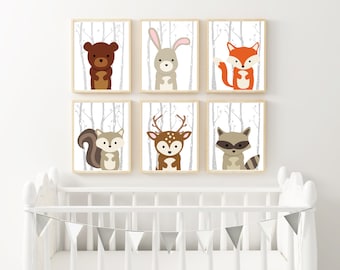 Woodland Nursery Decor Woodland Wall Art Woodland Nursery Set Woodland Animal Prints Forest Animal Nursery Decor - Set of 6 Woodland Prints