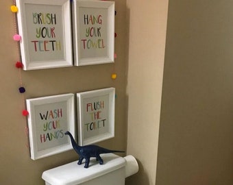 Kids Bathroom Wall Decor, Kids Bathroom Art, Bathroom Wall Decor, You Choose Colors Set of four 5x7, 8x10 OR 11x14, Bathroom Modern Decor
