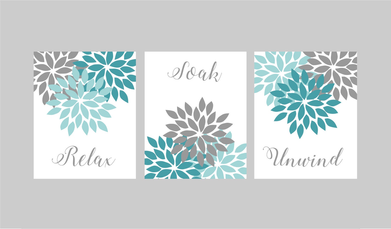 Bathroom Wall Art Teal Grey Bathroom Wall Decor Relax Soak Etsy
