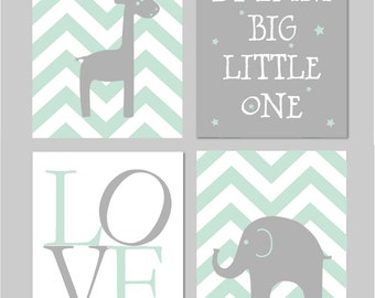 Dream Big Little One Wall Art Dream Big sign Dream Big Print Grey and Mint Nursery Art Dream Big Little One Art You Choose Colors - 8"x10"