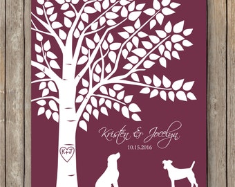 Wedding Guest Book, Tree Guest Book, Unique Guest Book, Dog Wedding, Wedding Dog Sign, Dog Wedding, Wedding Guest Book With Dogs, 16x20