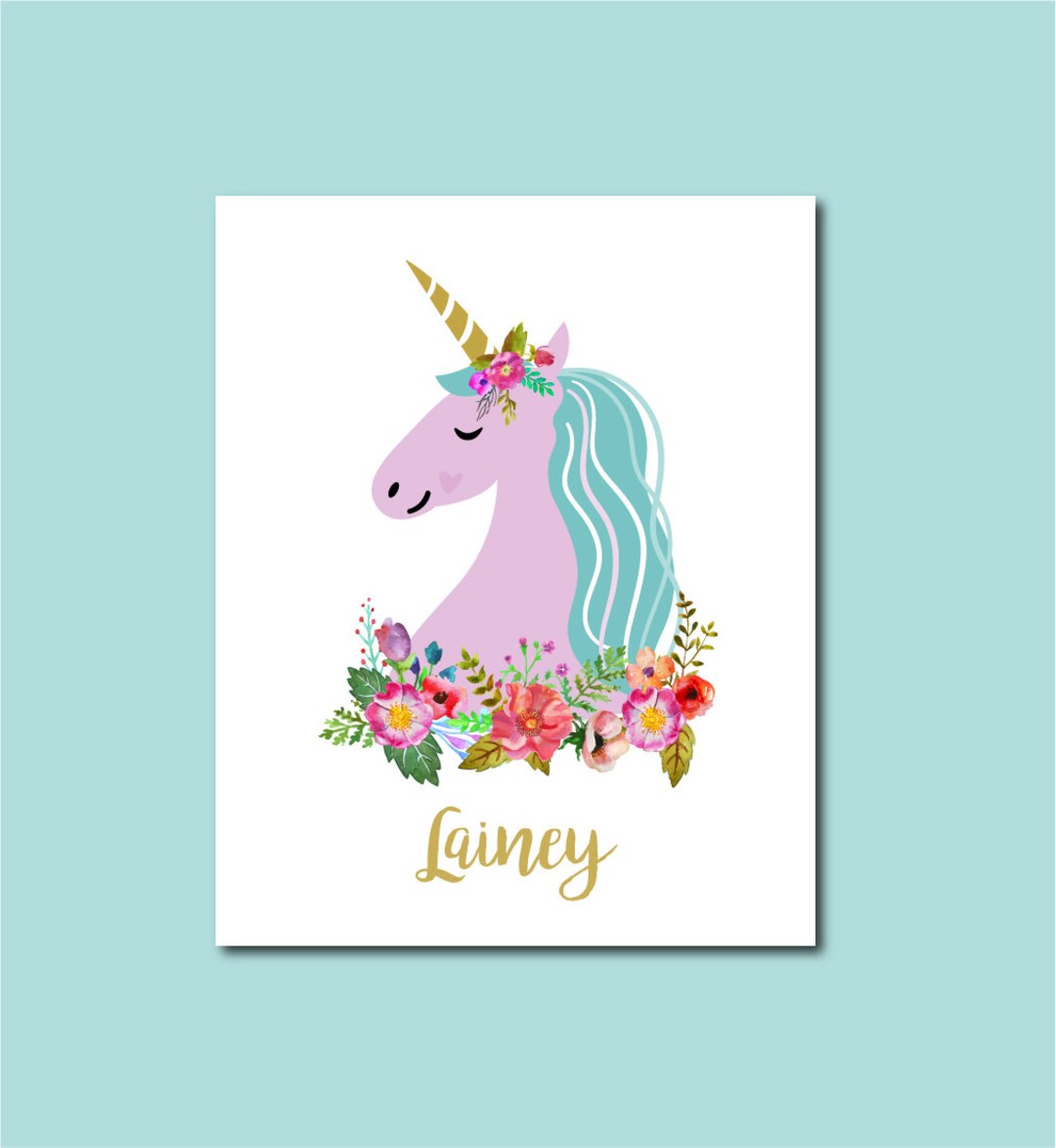 Personalized Unicorn Wall Art, Unicorn Name Print, Custom Unicorn Poster, Baby Girl Gift, Girl ...